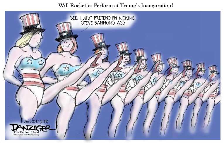 Political/Editorial Cartoon by Jeff Danziger on Trump Leaping Into Action