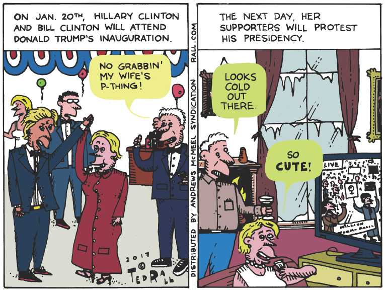 Political/Editorial Cartoon by Ted Rall on Trump Leaping Into Action