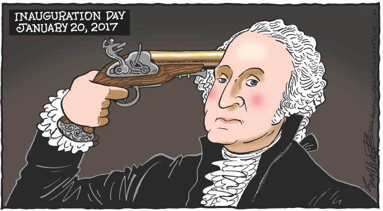 Political/Editorial Cartoon by Bob Englehart, Hartford Courant on Trump to Take Oath