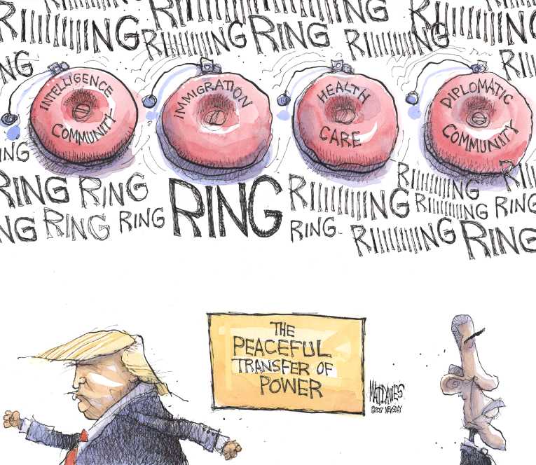 Political/Editorial Cartoon by Matt Davies, Journal News on Obama Era Over