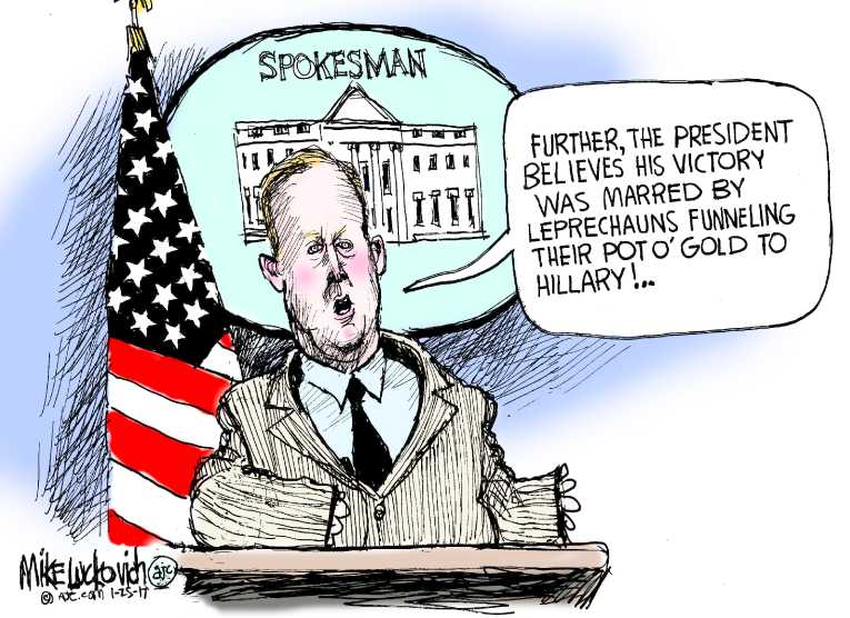 Political/Editorial Cartoon by Mike Luckovich, Atlanta Journal-Constitution on Alternative Facts Support Trump