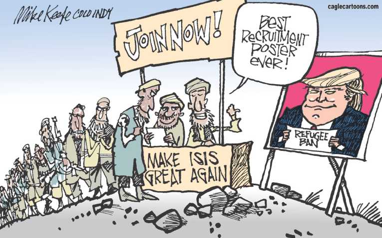 Political/Editorial Cartoon by Mike Keefe, Denver Post on Trump Invokes Travel Ban