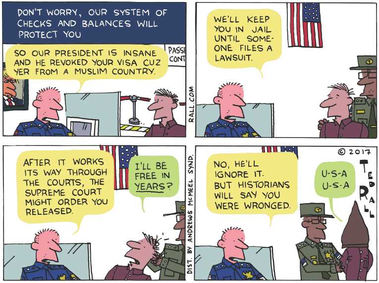 Political/Editorial Cartoon by Ted Rall on Trump Invokes Travel Ban