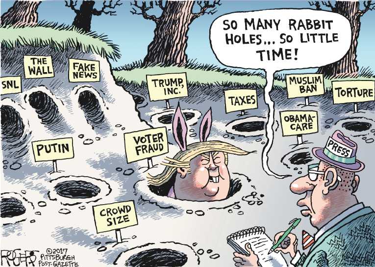 Political/Editorial Cartoon by Rob Rogers, The Pittsburgh Post-Gazette on Alternative Reality Emerging