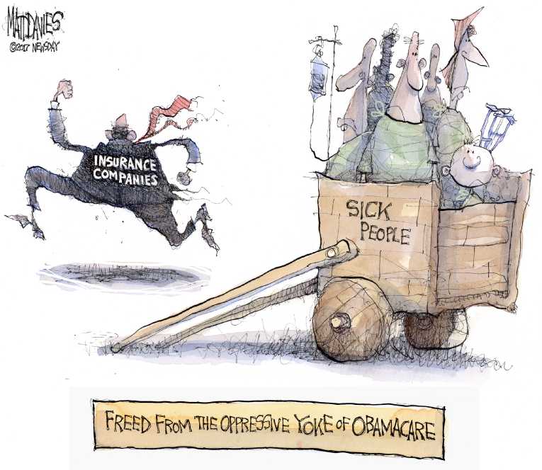 Political/Editorial Cartoon by Matt Davies, Journal News on New Policies Implemented