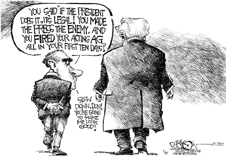 Political/Editorial Cartoon by John Darkow, Columbia Daily Tribune, Missouri on Trump Takes Charge
