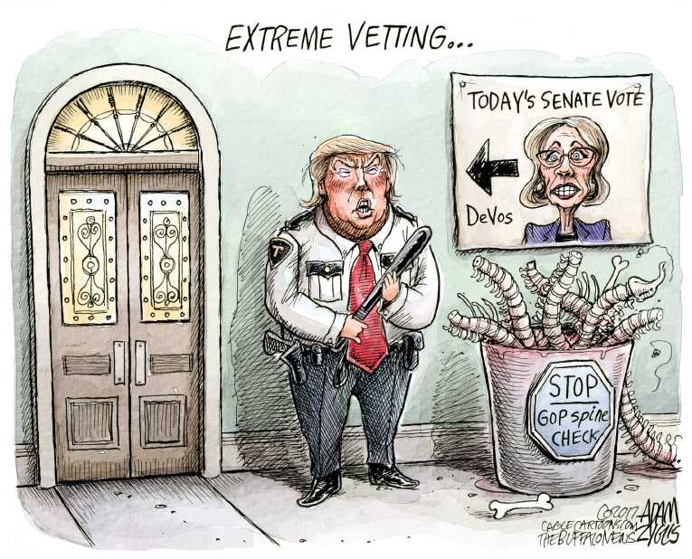 Political/Editorial Cartoon by Adam Zyglis, The Buffalo News on Betsy DeVos Confirmed