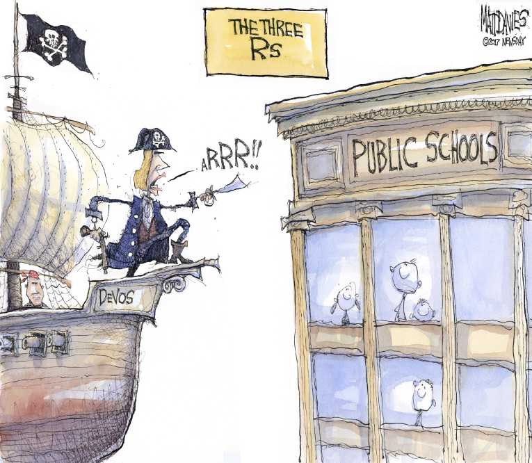 Political/Editorial Cartoon by Matt Davies, Journal News on Betsy DeVos Confirmed