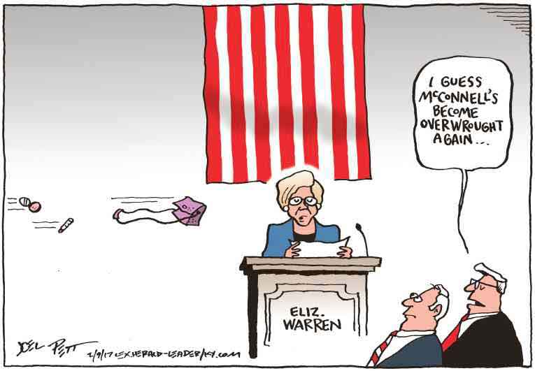Political/Editorial Cartoon by Joel Pett, Lexington Herald-Leader, CWS/CartoonArts Intl. on Senator Warren Censored