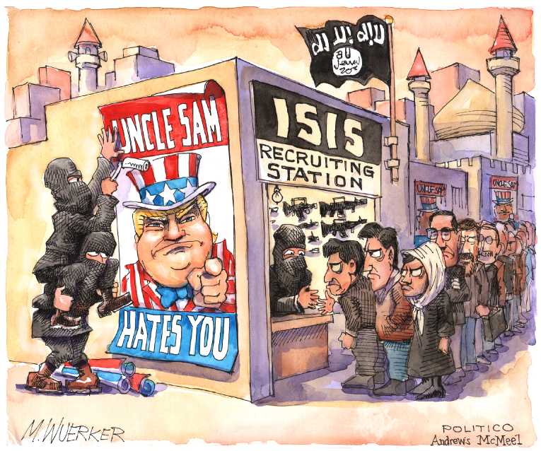Political/Editorial Cartoon by Matt Wuerker, Politico on Travel Ban Order Stayed