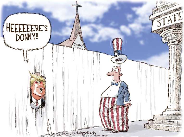 Political/Editorial Cartoon by Nick Anderson, Houston Chronicle on Trump Berates Judge
