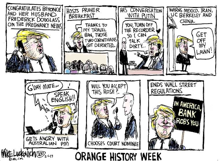 Political/Editorial Cartoon by Mike Luckovich, Atlanta Journal-Constitution on Trump Berates Judge