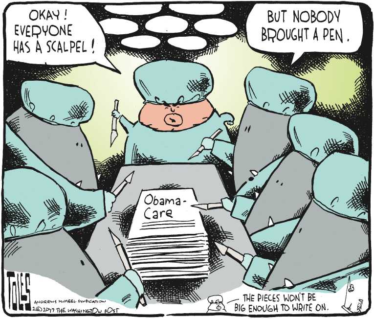 Political/Editorial Cartoon by Tom Toles, Washington Post on ACA in Peril