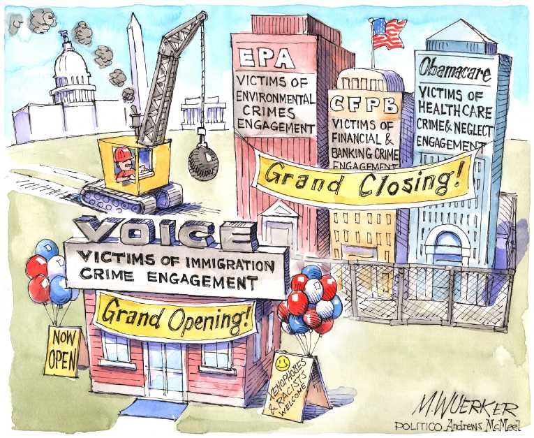 Political/Editorial Cartoon by Matt Wuerker, Politico on Trump Getting Comfortable