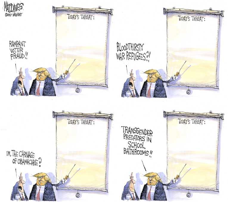 Political/Editorial Cartoon by Matt Davies, Journal News on Trump Getting Comfortable