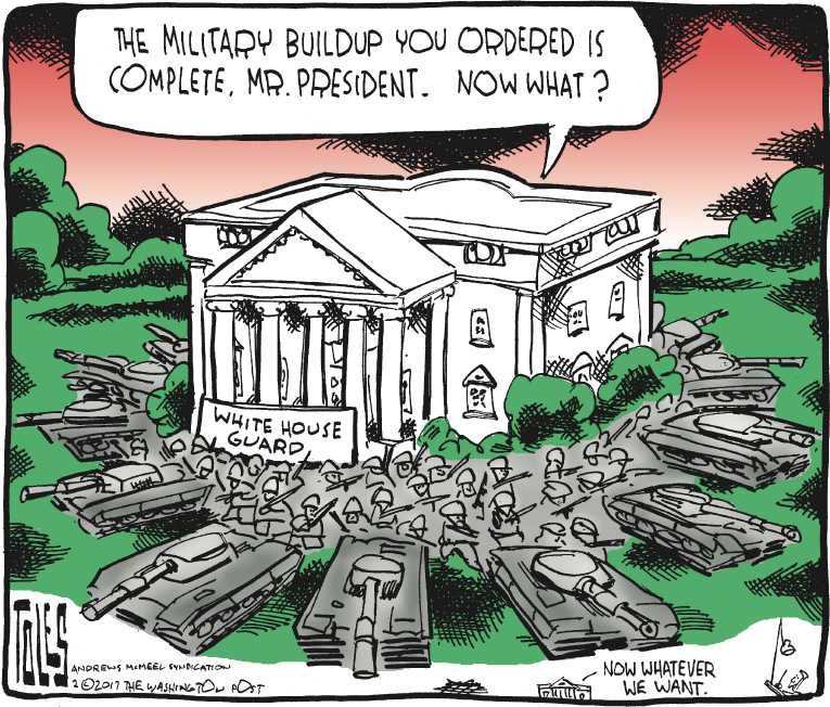 Political/Editorial Cartoon by Tom Toles, Washington Post on Trump Getting Comfortable