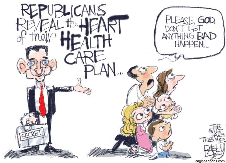Political/Editorial Cartoon by Pat Bagley, Salt Lake Tribune on GOP Care Unveiled