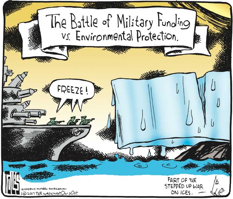 Political/Editorial Cartoon by Tom Toles, Washington Post on Trump Proposes Huge Military Budget