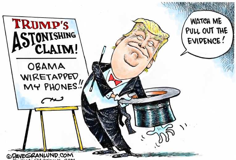Political/Editorial Cartoon by Dave Granlund on Obama Bugged Towers, Trump Charges