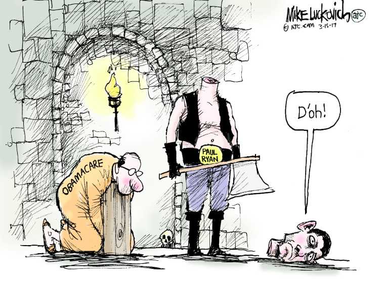 Political/Editorial Cartoon by Mike Luckovich, Atlanta Journal-Constitution on Health Plan Details Revealed