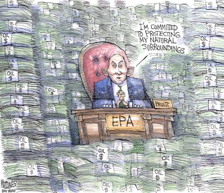Political/Editorial Cartoon by Matt Davies, Journal News on Pruitt Takes Charge
