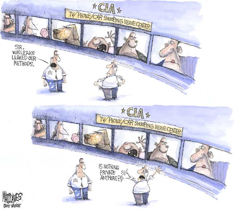 Political/Editorial Cartoon by Matt Davies, Journal News on Wiretapping Charges Escalate