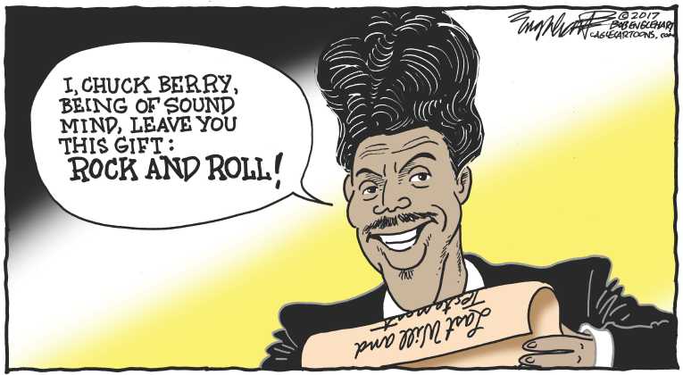 Political/Editorial Cartoon by Bob Englehart, Hartford Courant on Chuck Berry Dies