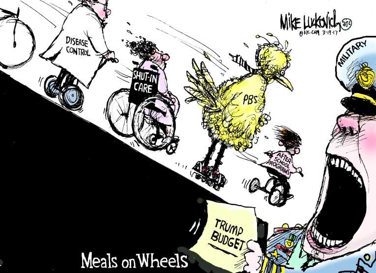 Political/Editorial Cartoon by Mike Luckovich, Atlanta Journal-Constitution on Miltary Spending to Soar