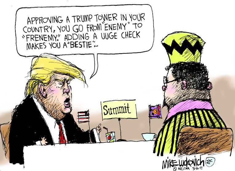 Political/Editorial Cartoon by Mike Luckovich, Atlanta Journal-Constitution on Trump Exceeding Expectations