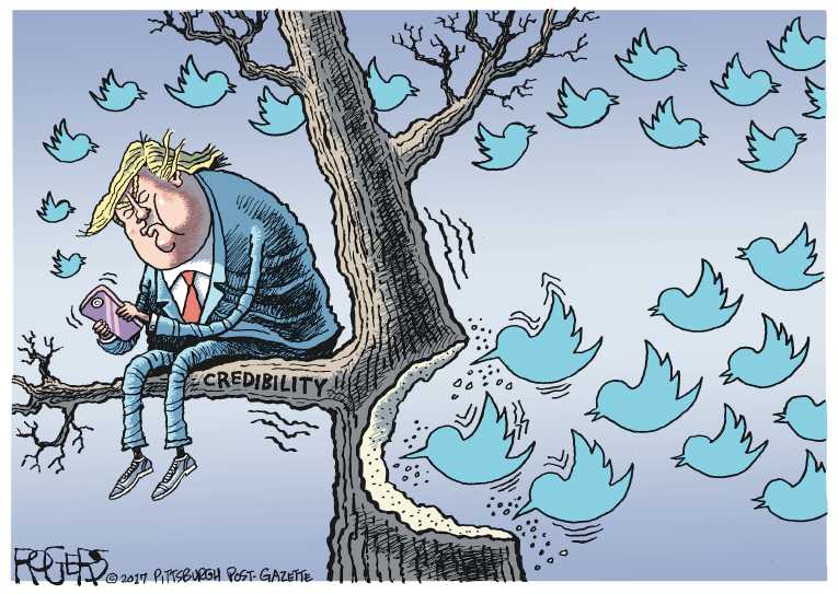 Political/Editorial Cartoon by Rob Rogers, The Pittsburgh Post-Gazette on Trump: “Doing Great”
