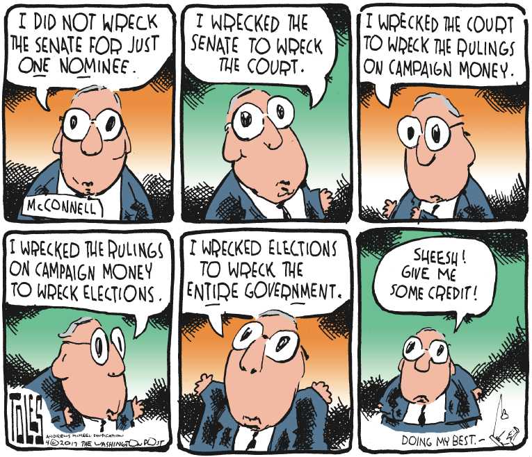 Political/Editorial Cartoon by Tom Toles, Washington Post on GOP to Install Gorsuch