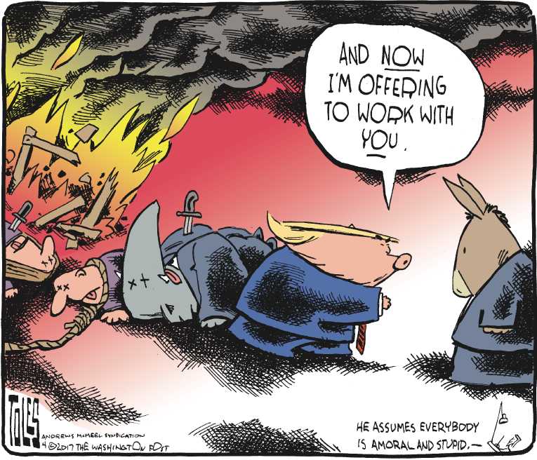 Political/Editorial Cartoon by Tom Toles, Washington Post on Trump’s Ratings Break Record