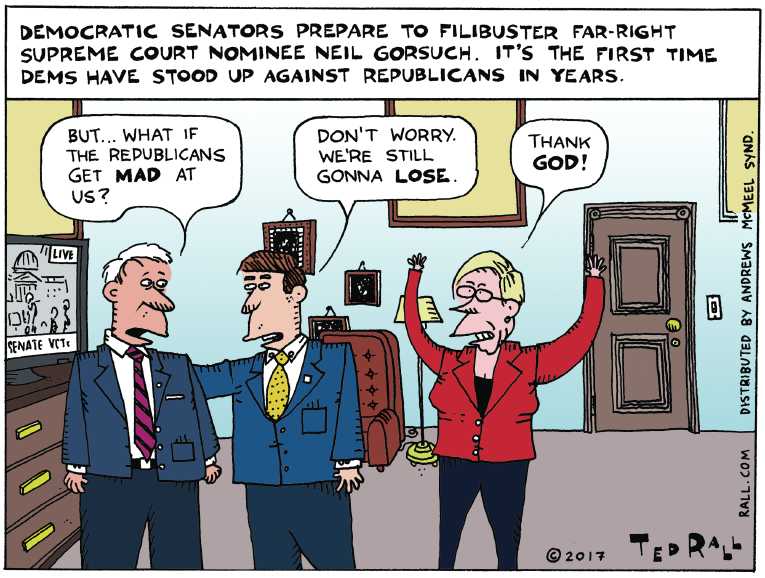 Political/Editorial Cartoon by Ted Rall on Gorsuch Sworn In