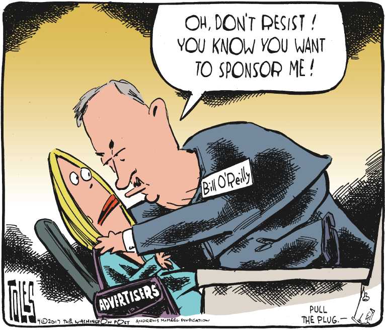 Political/Editorial Cartoon by Tom Toles, Washington Post on O’Reilly Sued Again