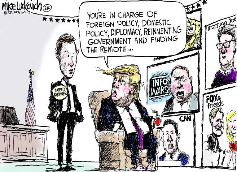 Political/Editorial Cartoon by Mike Luckovich, Atlanta Journal-Constitution on Trump Bombs Environment