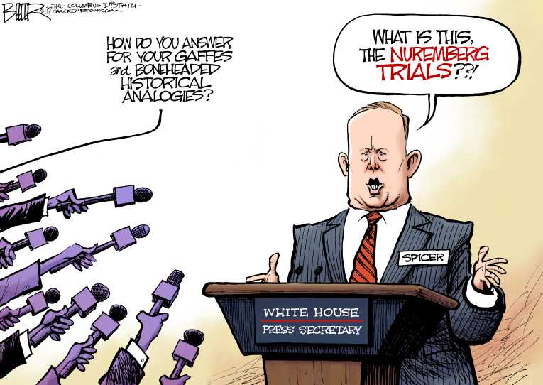 Political/Editorial Cartoon by Nate Beeler, Washington Examiner on Spicer Offers Final Solution