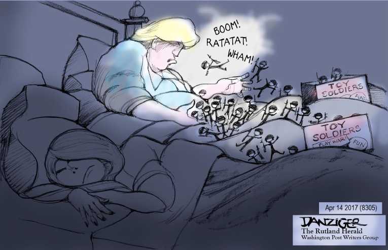 Political/Editorial Cartoon by Jeff Danziger on Trump Delivering on Promises