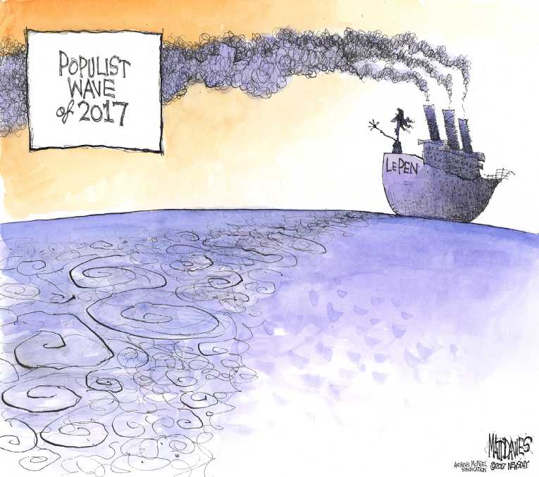 Political/Editorial Cartoon by Matt Davies, Journal News on France Rejoices