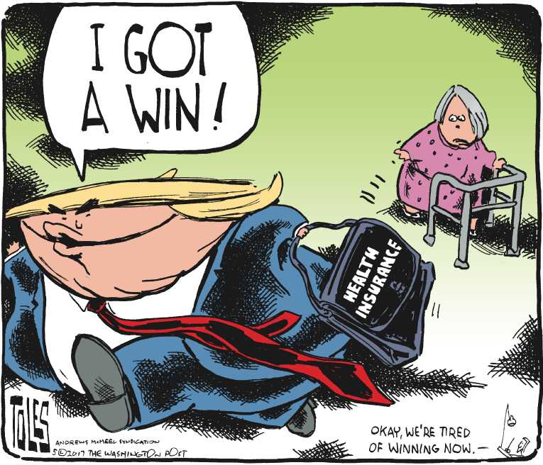 Political/Editorial Cartoon by Tom Toles, Washington Post on House Replaces Obamacare