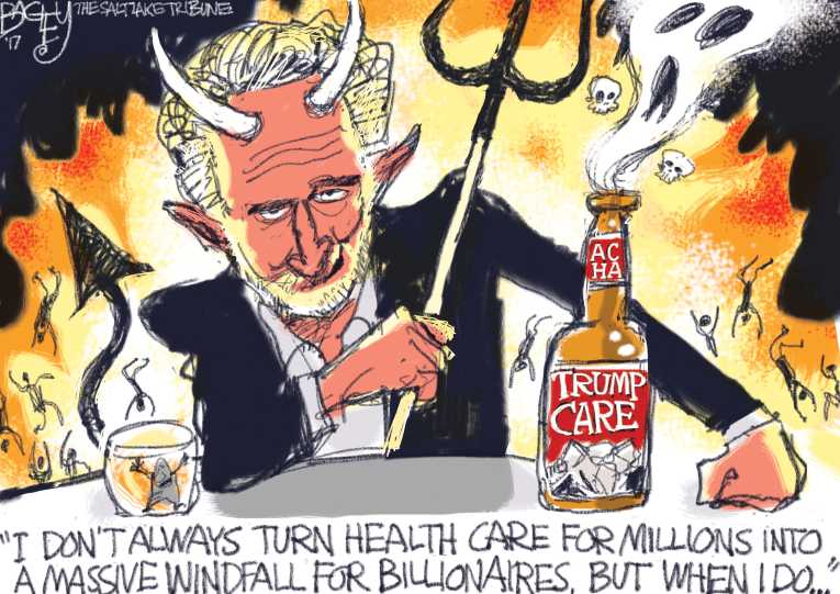 Political/Editorial Cartoon by Pat Bagley, Salt Lake Tribune on House Replaces Obamacare