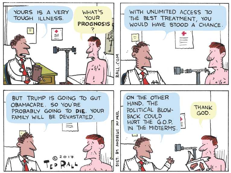 Political/Editorial Cartoon by Ted Rall on House Replaces Obamacare