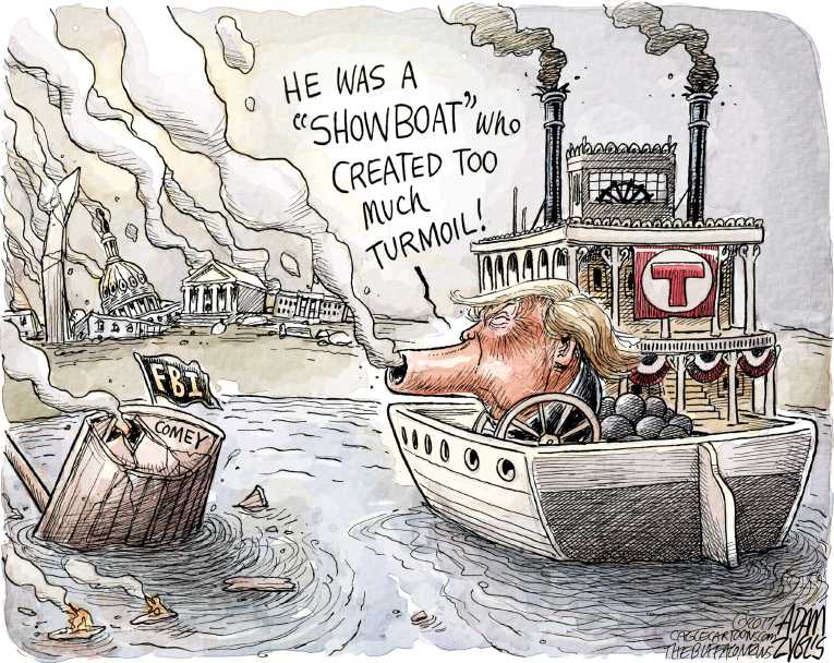 Political/Editorial Cartoon by Adam Zyglis, The Buffalo News on Comey Firing Story Revised