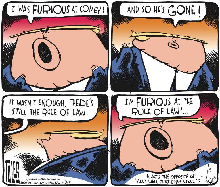 Political/Editorial Cartoon by Tom Toles, Washington Post on Comey Firing Story Revised