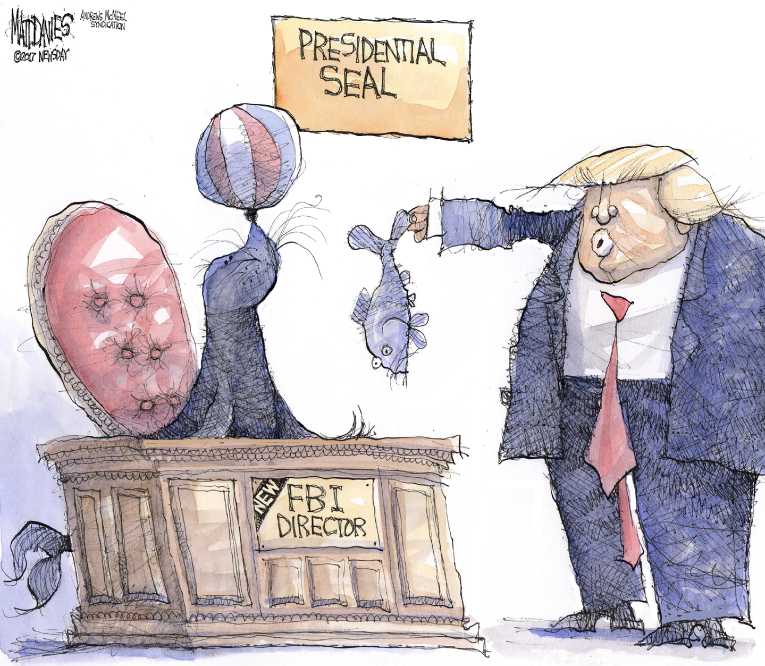 Political/Editorial Cartoon by Matt Davies, Journal News on Comey Firing Story Revised