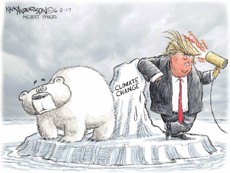 Political/Editorial Cartoon by Nick Anderson, Houston Chronicle on Trump Pulls Out