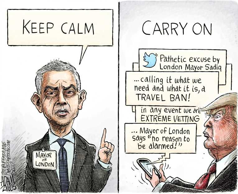 Political/Editorial Cartoon by Adam Zyglis, The Buffalo News on Trump Blasts London Mayor