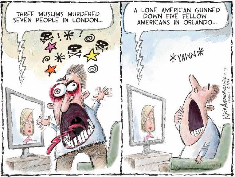 Political/Editorial Cartoon by Nick Anderson, Houston Chronicle on Trump Blasts London Mayor