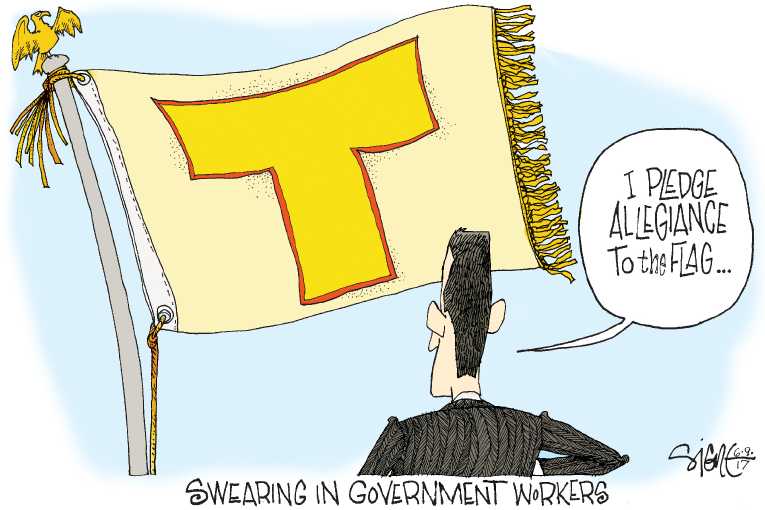Political/Editorial Cartoon by Signe Wilkinson, Philadelphia Daily News on Cabinet Salutes Trump
