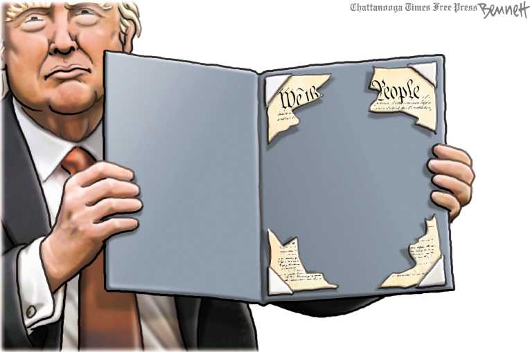 Political/Editorial Cartoon by Clay Bennett, Chattanooga Times Free Press on Trump Delivers on Promises