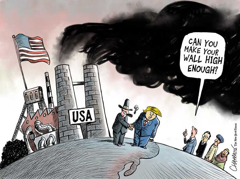Political/Editorial Cartoon by Patrick Chappatte, International Herald Tribune on Trump Delivers on Promises